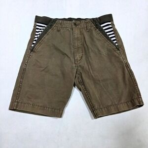 Izzue Shorts Mens 2 Olive Brown Striped Gusset Elastic Waist Streetwear Designer